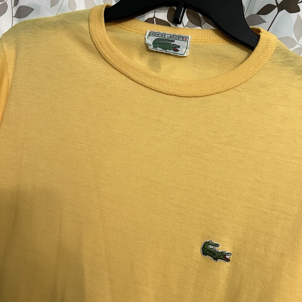 True Vintage 60S 70S CHEMISE LACOSTE Paper Thin T-SHIRT GREEN GATOR Yellow